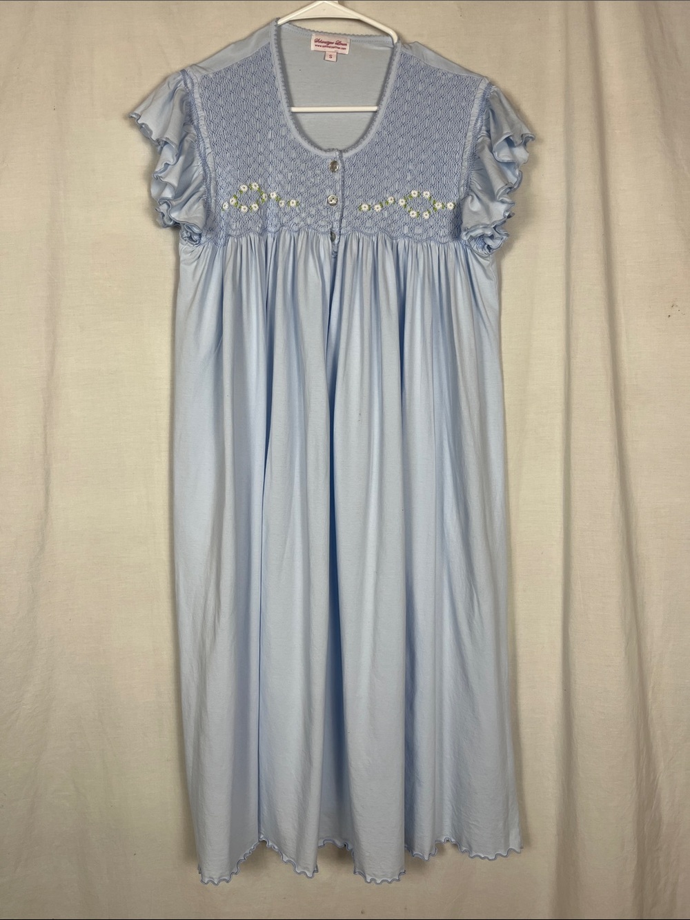Schweitzer Linen 100% Pima Cotton Baby Blue Nightgown with Embroidered Flowers